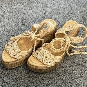 Flojos Cream Woven Platform Sandals